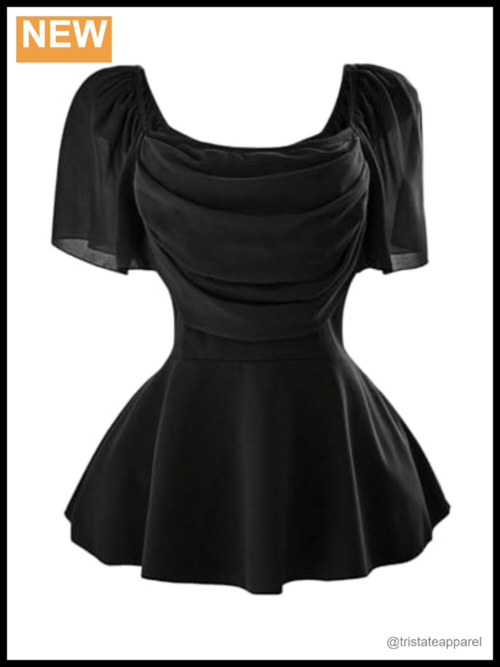 Plus Size Ruched Peplum Blouse Square Neck Short Sleeve